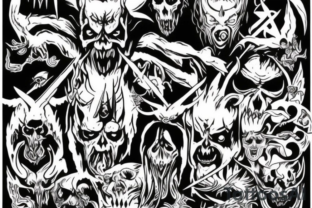 Satan brutal demon with blackmetal tattoo idea