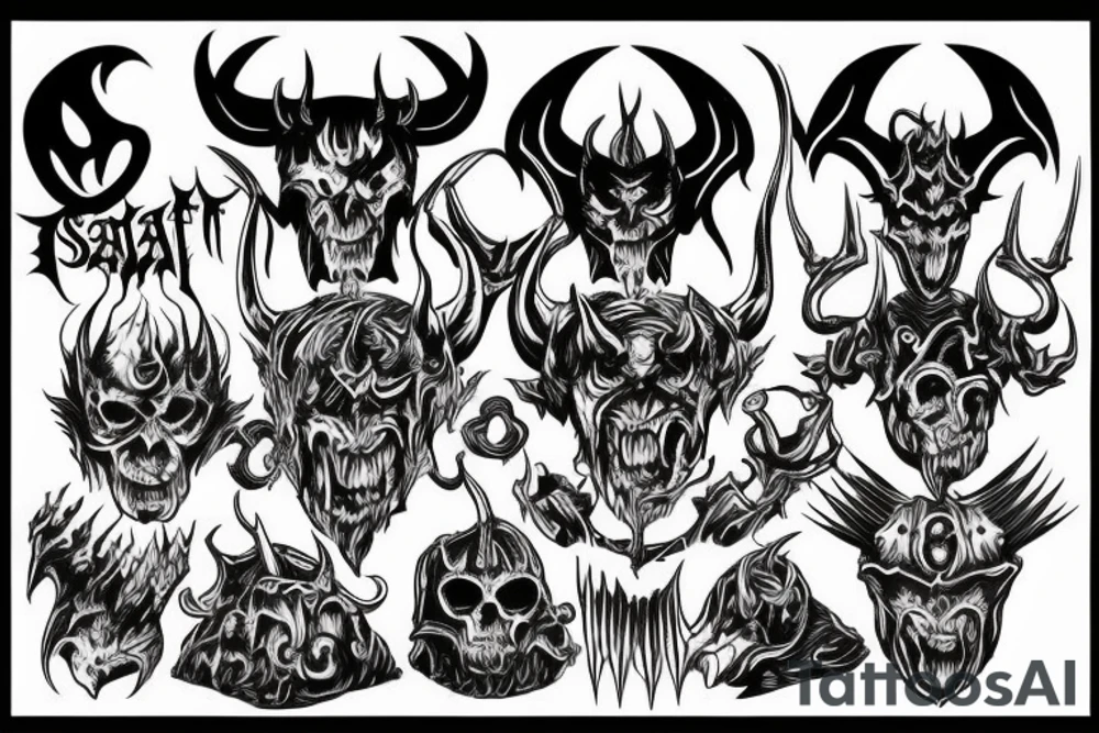 Satan brutal demon with blackmetal tattoo idea