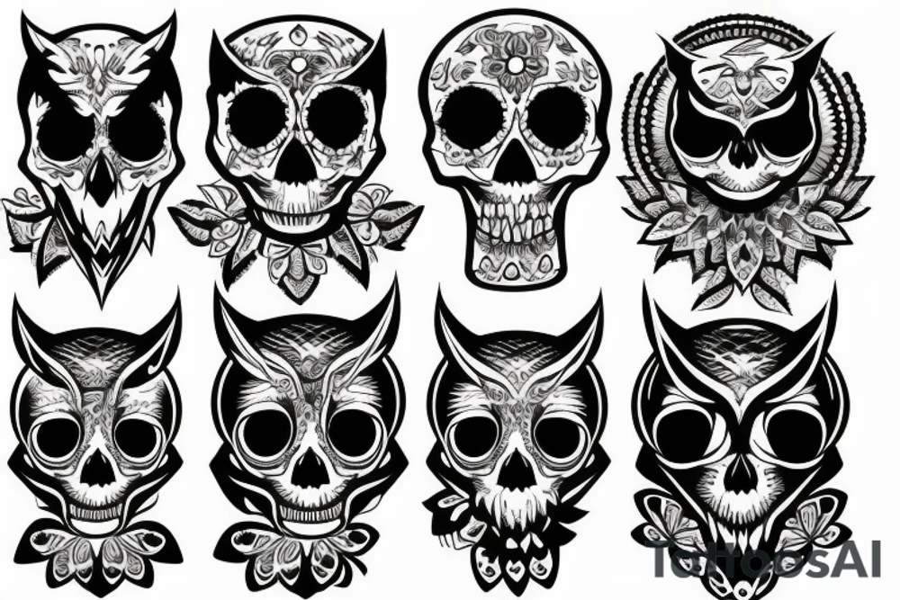 skull with owl tattoo idea