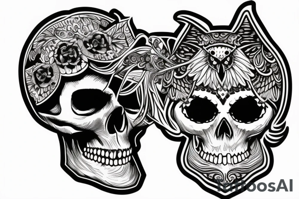 skull with owl tattoo idea