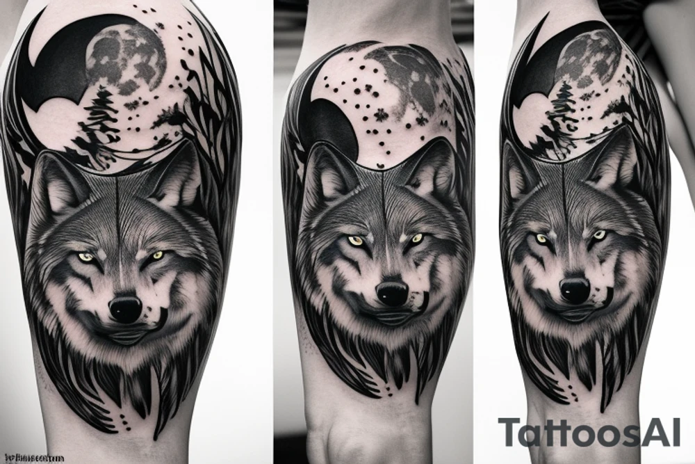 Wolf at the moon tattoo idea