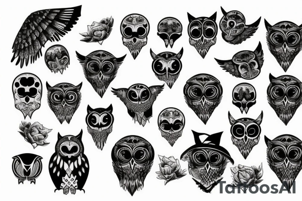 skull with owl tattoo idea