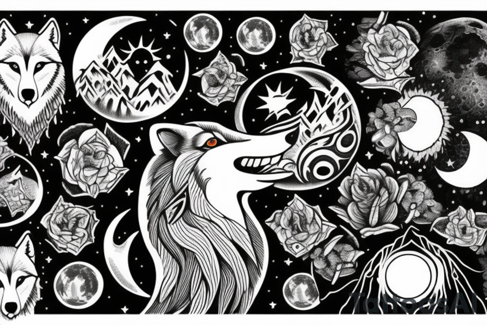 Wolf at the moon tattoo idea