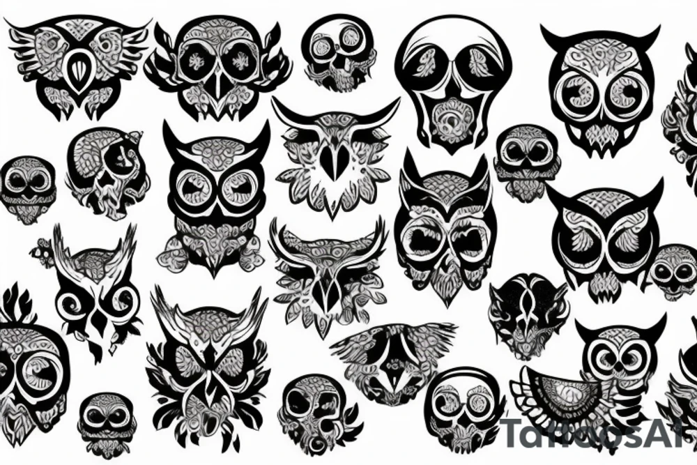 skull with owl tattoo idea