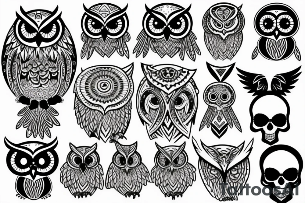skull with owl tattoo idea