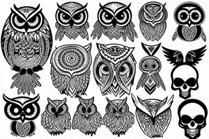 skull with owl tattoo idea
