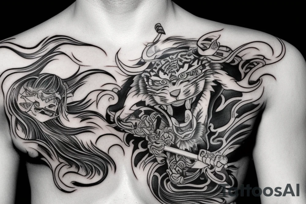 samurai on tiger tattoo idea