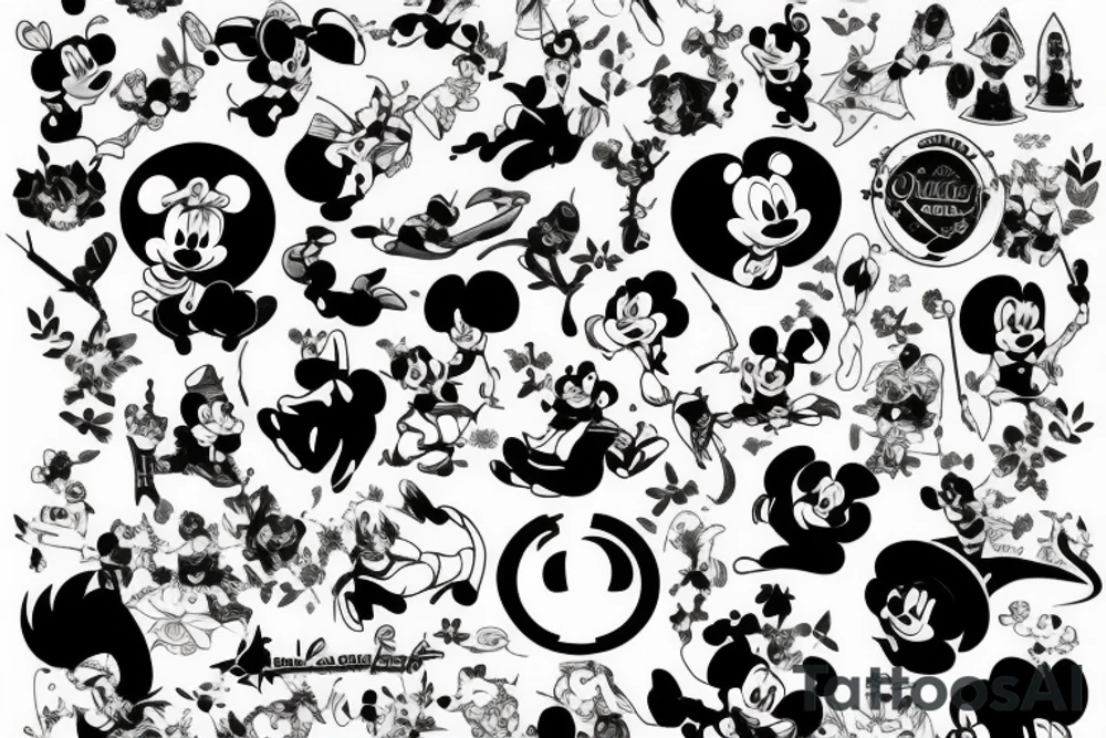 Multi Disney characters togerher tattoo idea