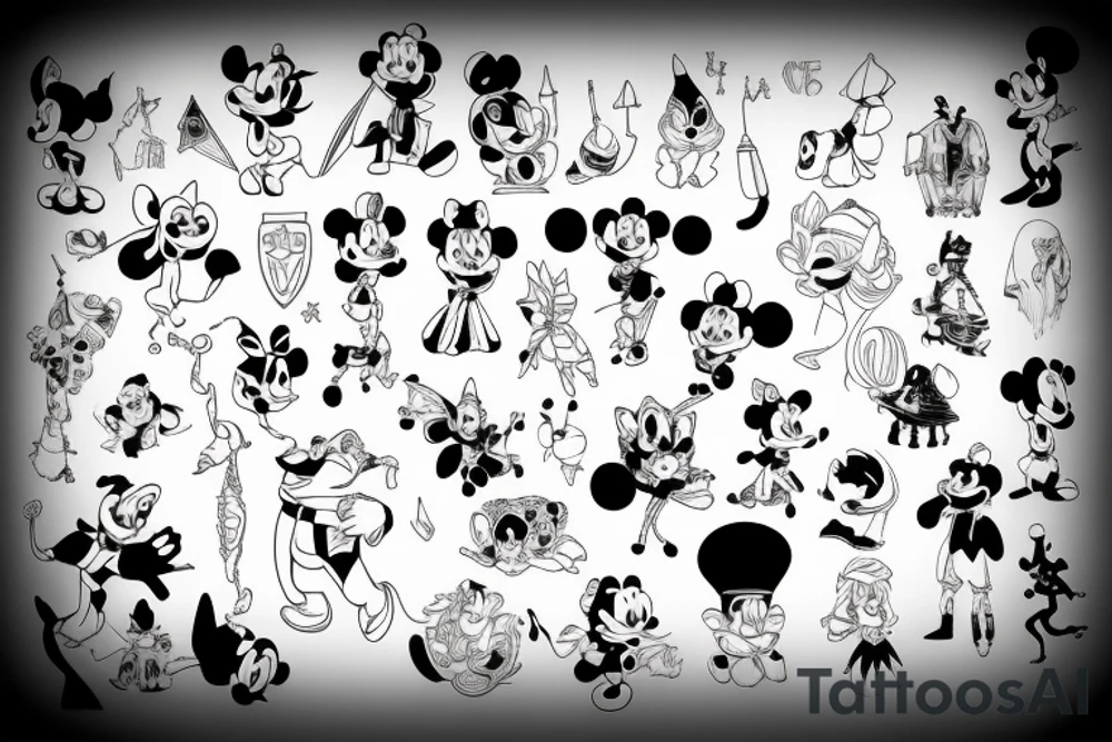 Multi Disney characters togerher tattoo idea