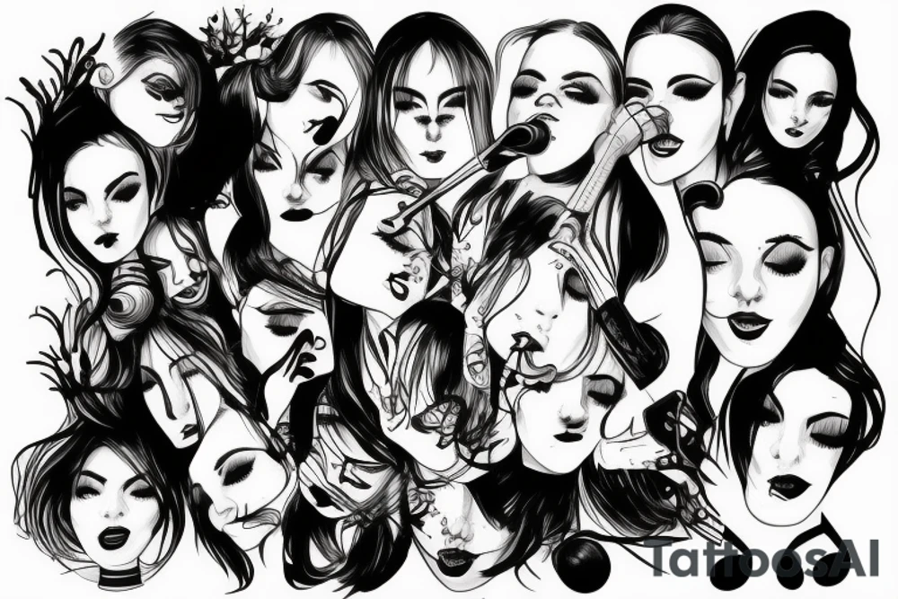 Music festival day and night portrait tattoo idea