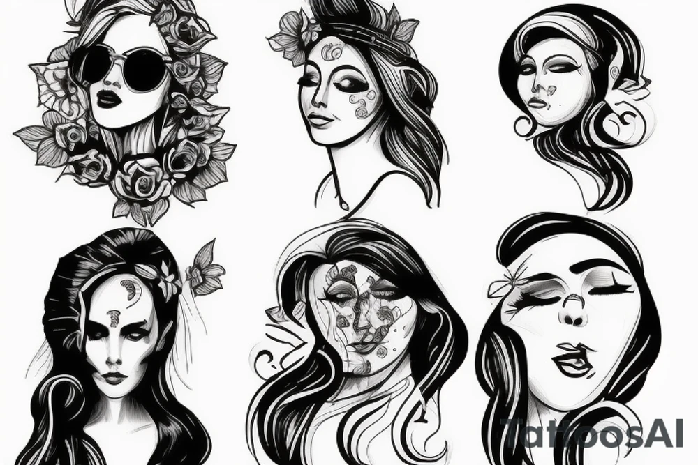 Music festival day and night portrait tattoo idea