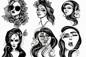 Music festival day and night portrait tattoo idea