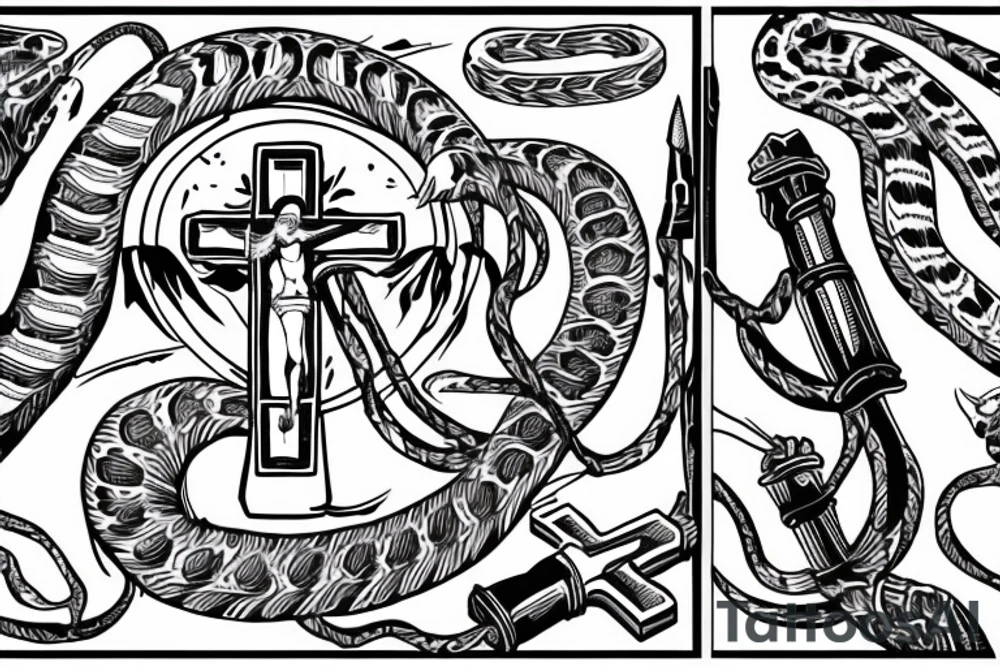 Jesus on the cross, god’s son, snake, romanian army,tiger tattoo idea