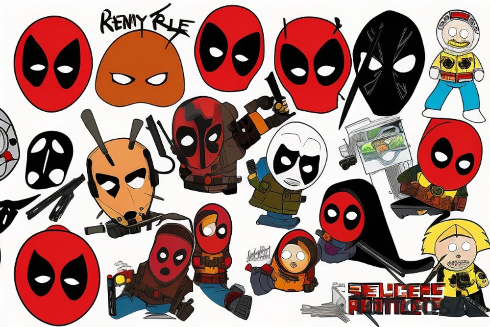 Colour kenny southpark roulette the mask Deadpool tattoo idea