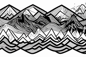 Mountain background with water reflection, fine line, geometric tattoo idea