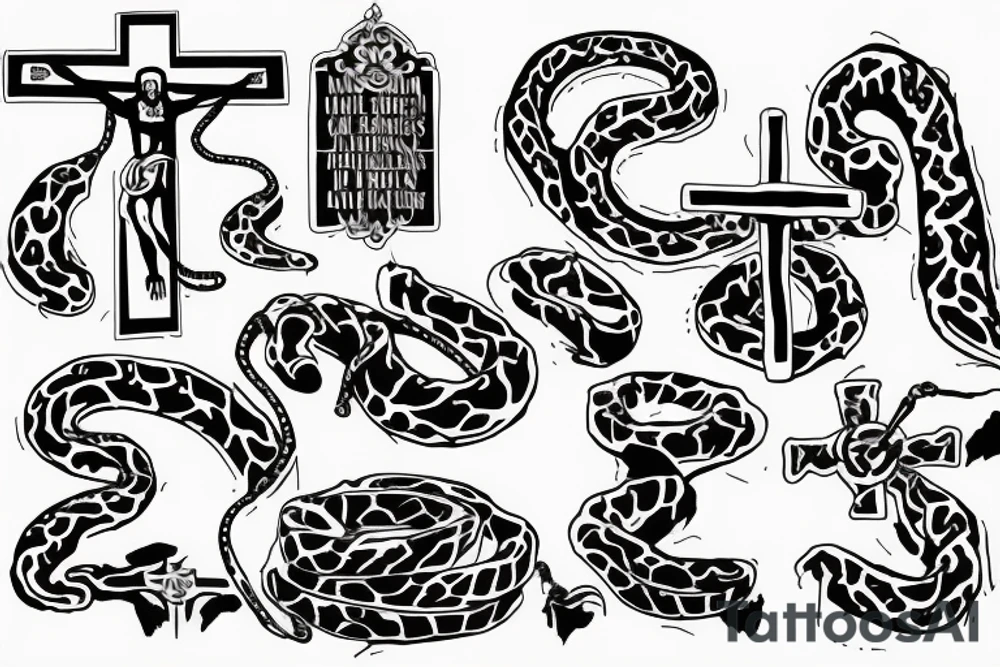 Jesus on the cross, inscription god’s son ,army ,tiger fight with snake tattoo idea