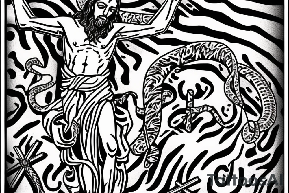 Jesus on the cross, inscription god’s son ,army ,tiger fight with snake tattoo idea