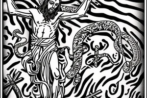 Jesus on the cross, inscription god’s son ,army ,tiger fight with snake tattoo idea