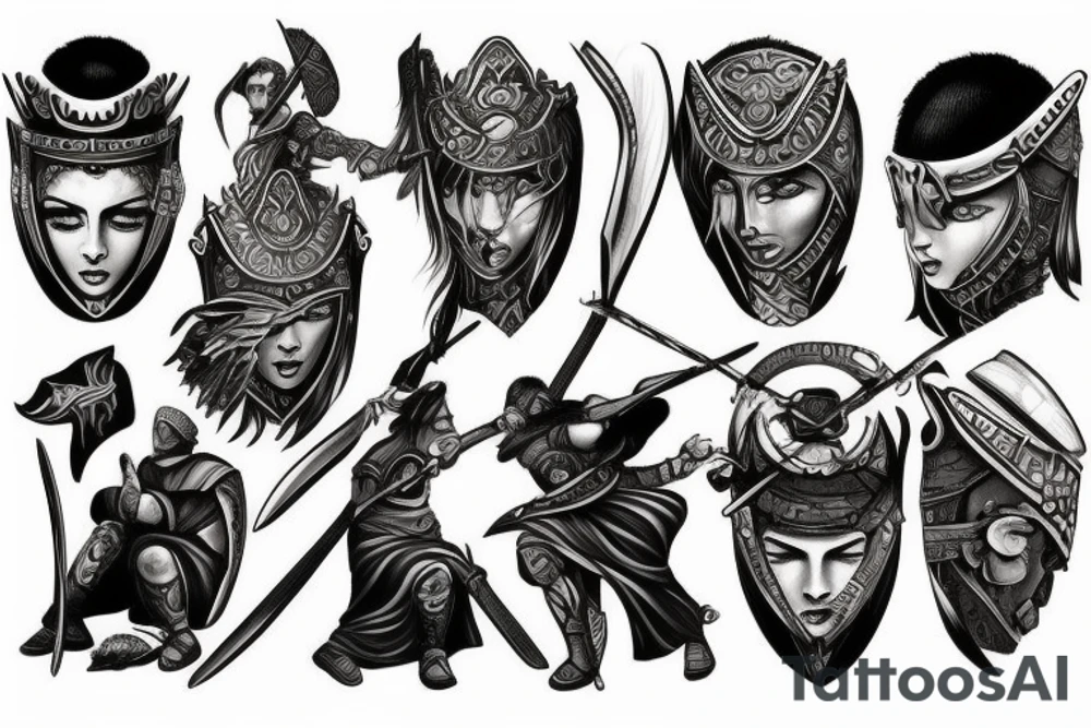 Antic warrior fighting in colloseum tattoo idea