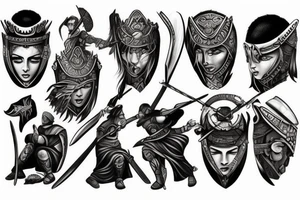 Antic warrior fighting in colloseum tattoo idea