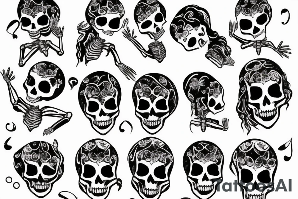 woman and skeleton dancing tattoo idea