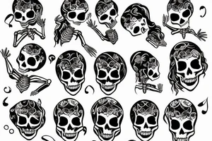 woman and skeleton dancing tattoo idea