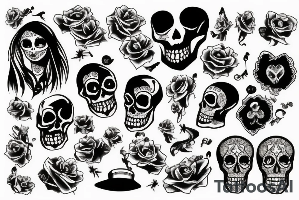 woman and skeleton dancing tattoo idea