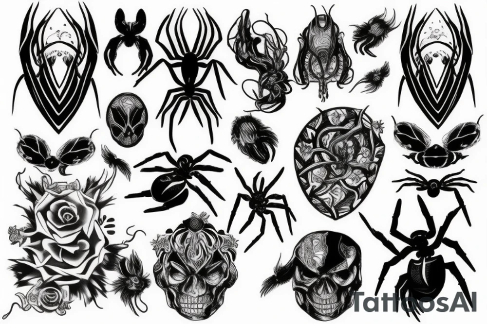 Black, mystic, spiders, power tattoo idea