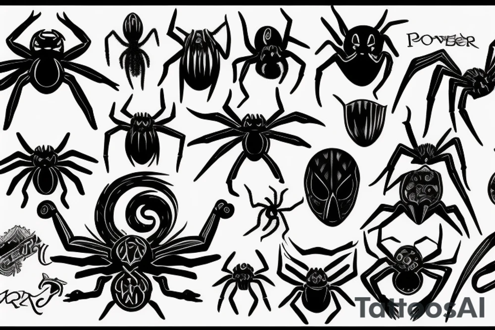 Black, mystic, spiders, power tattoo idea