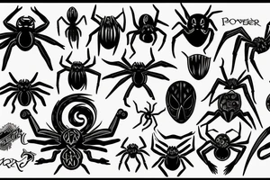 Black, mystic, spiders, power tattoo idea