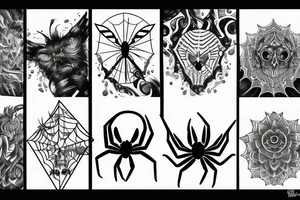 Black, mystic, spiders, power tattoo idea
