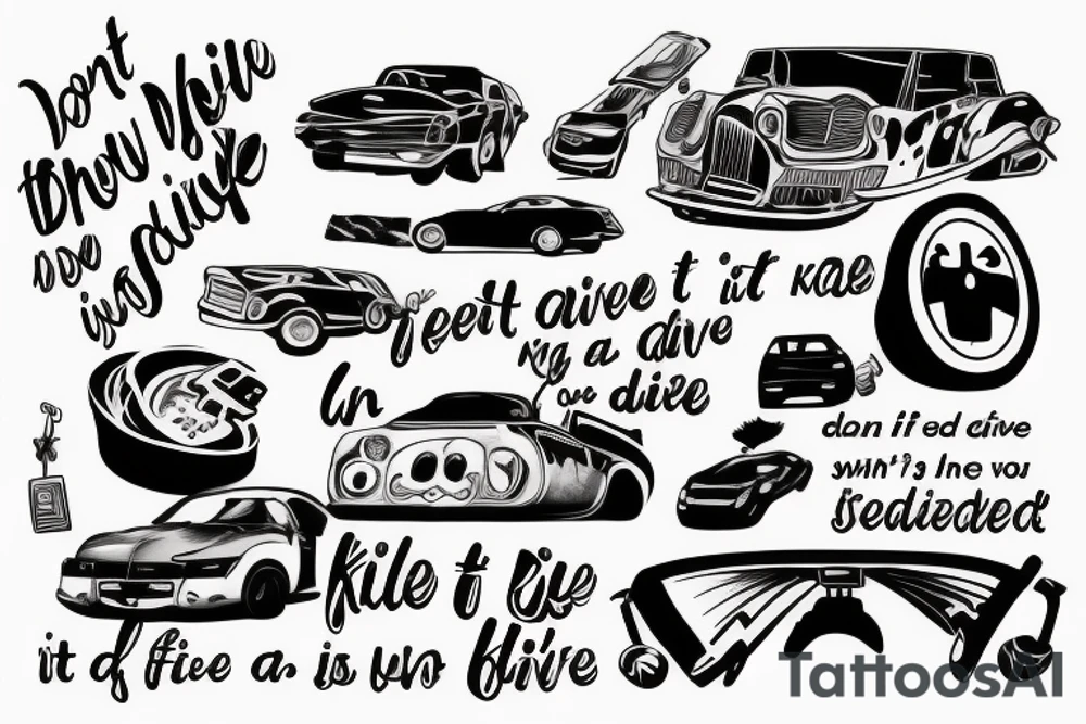 I don't drive fast to kill myself, I drive because then I don't think about anything and I don't feel anything, but if I had an accident and it was fatal, at least I'll die with a smile on my face doing what I like. tattoo idea
