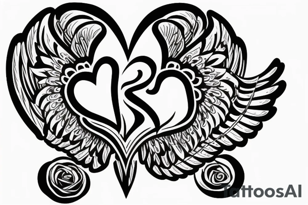 Heart with wings writing Meiva and Steicy on tattoo idea