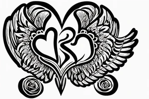 Heart with wings writing Meiva and Steicy on tattoo idea