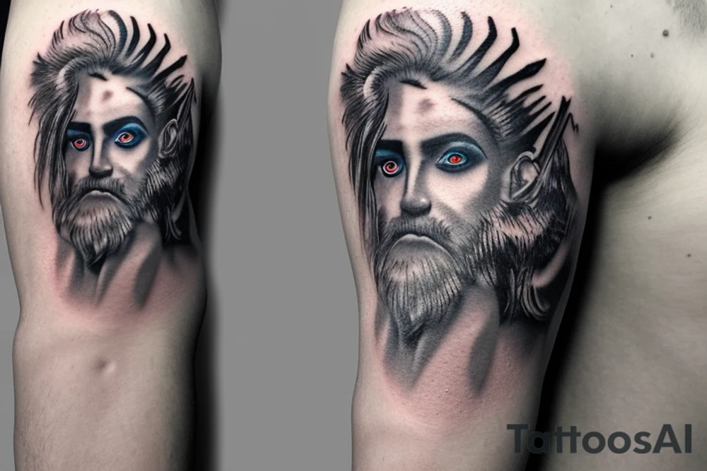 Realistic Zeus with blue eye with spark tattoo idea