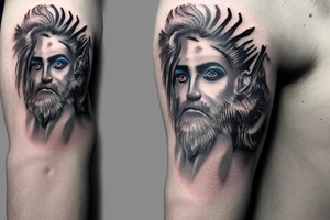 Realistic Zeus with blue eye with spark tattoo idea