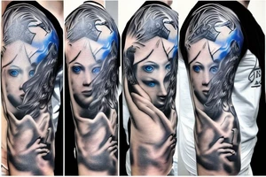 Realistic Zeus with blue eye with spark tattoo idea