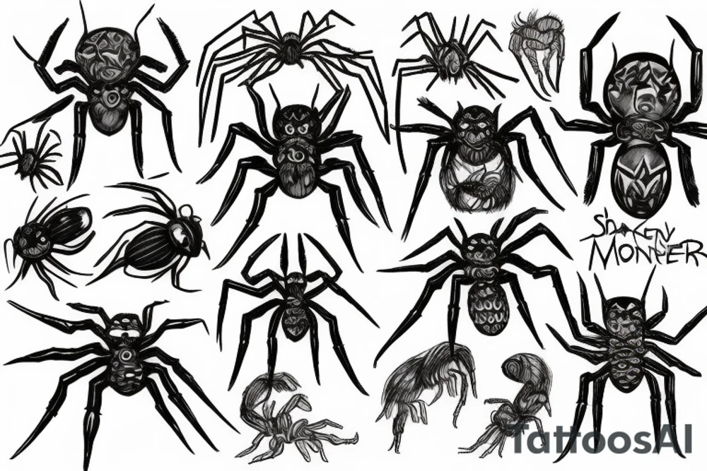 Sketch spiders and monsters tattoo idea
