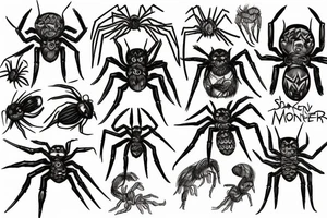 Sketch spiders and monsters tattoo idea