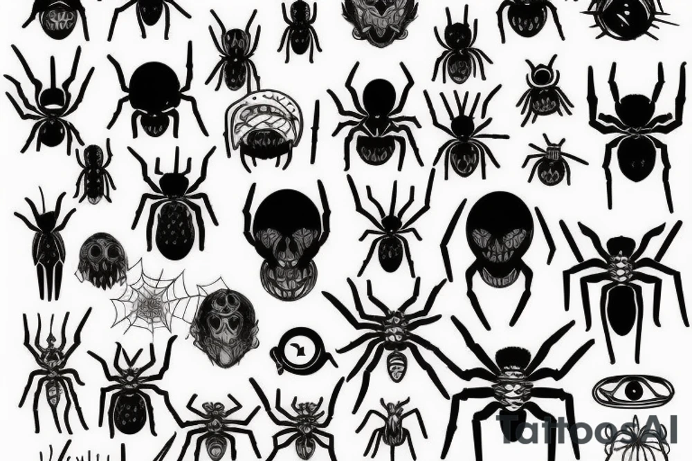 Sketch spiders and monsters tattoo idea