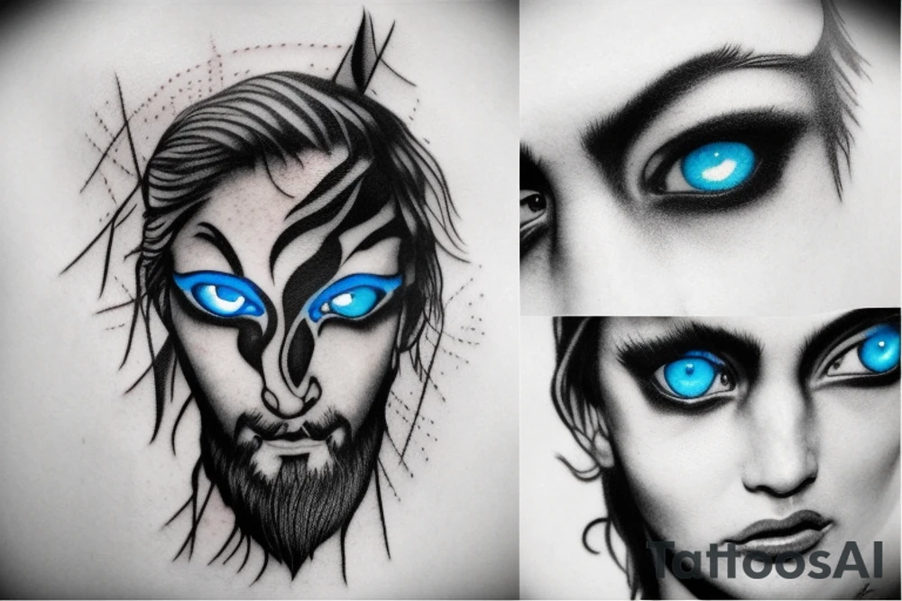Zeus with blue eye with lightning tattoo idea