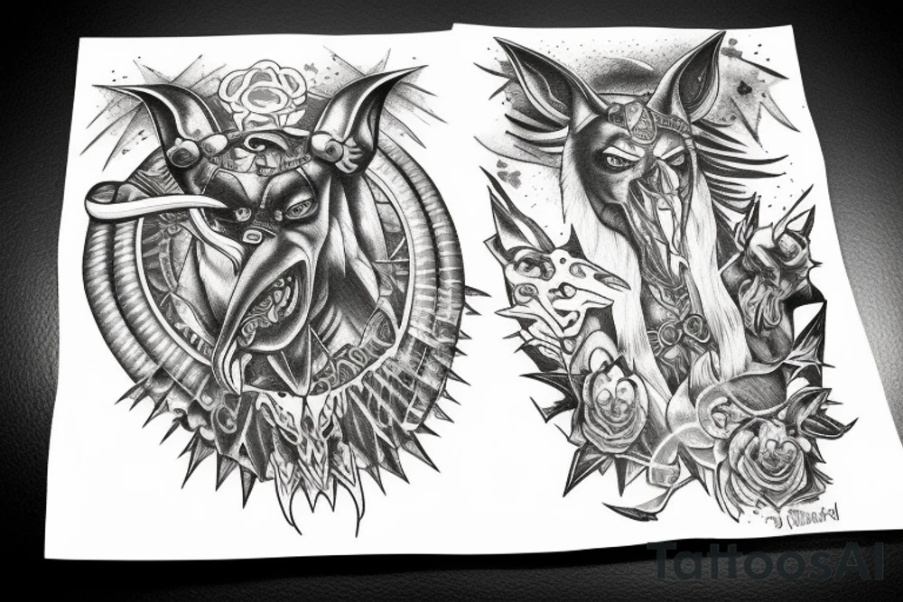 rage anubis in underground world tattoo idea
