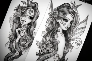 beautiful magical fairy with long hair. All body tattoo idea