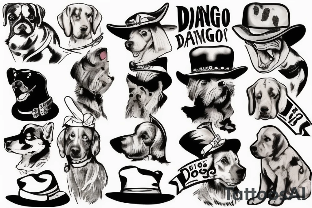 dog in django clothes tattoo idea