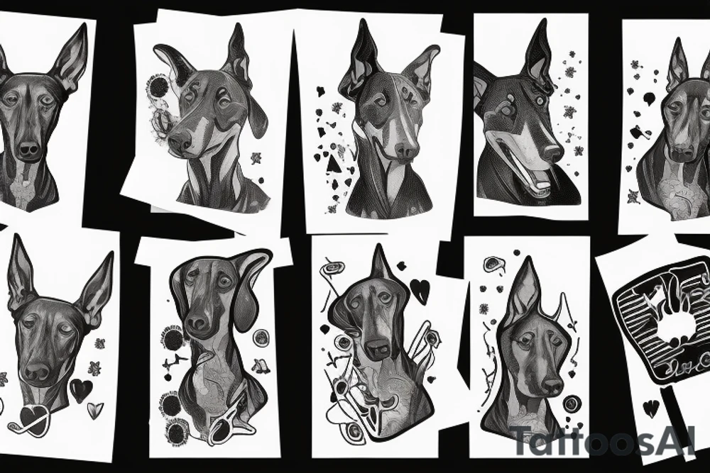 card with doberman and gun tattoo idea