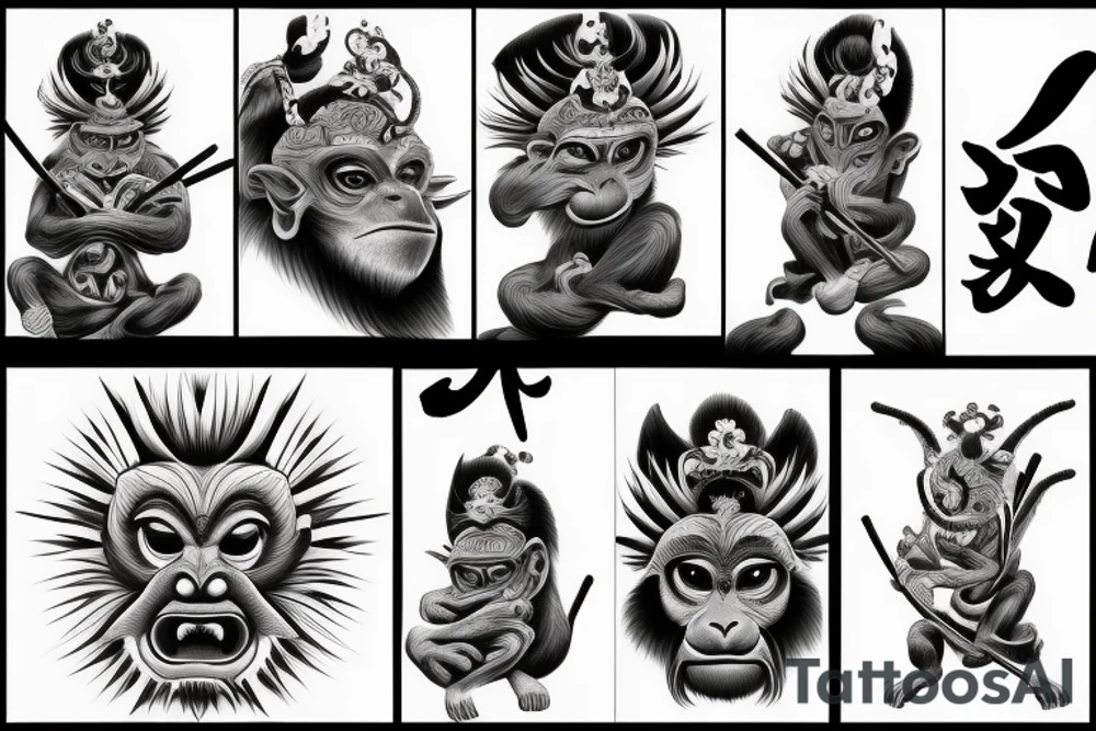 Sarugami , 3d, monkey god , samuraj tattoo idea