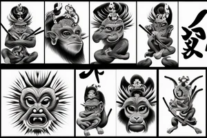 Sarugami , 3d, monkey god , samuraj tattoo idea