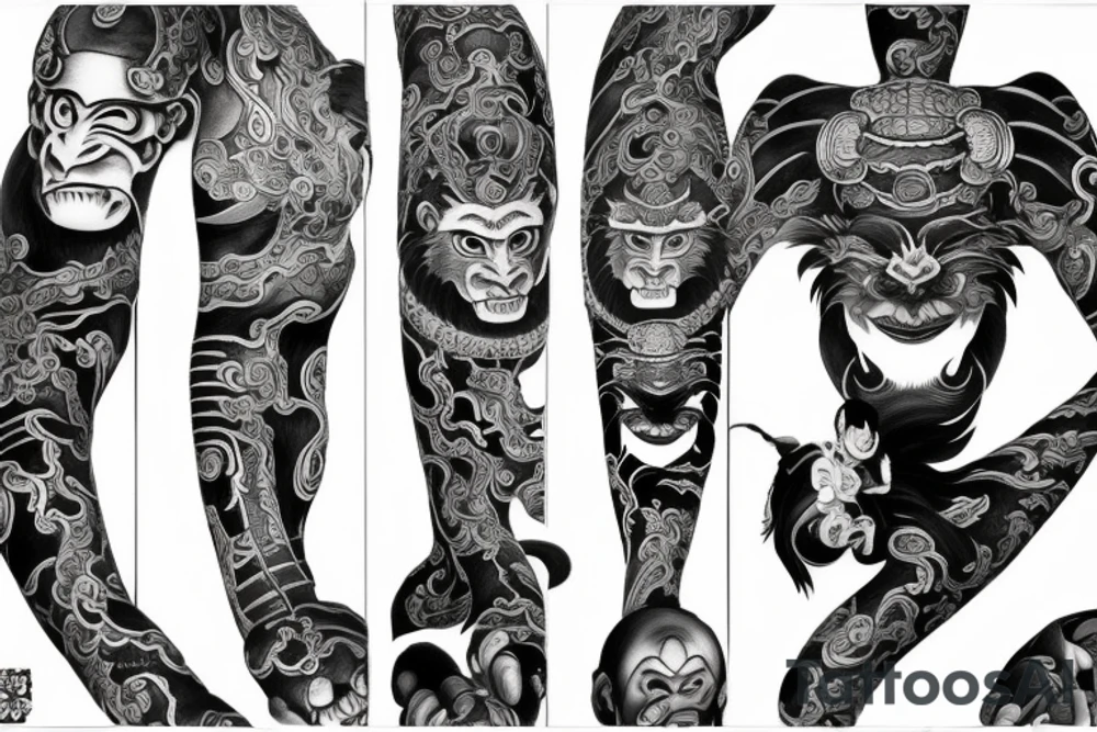 Sarugami , 3d, monkey god , samuraj tattoo idea