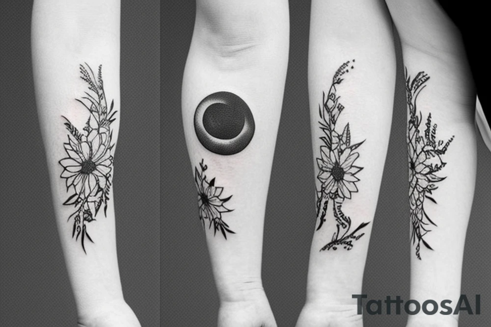 Flowers and moon tattoo idea
