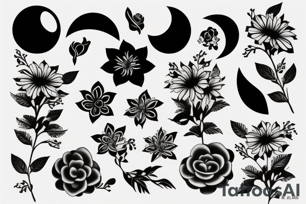 Flowers and moon tattoo idea